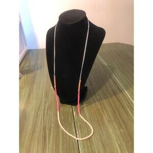 Ann Taylor Vintage Pink and Peach Thin Beaded Silver Necklace